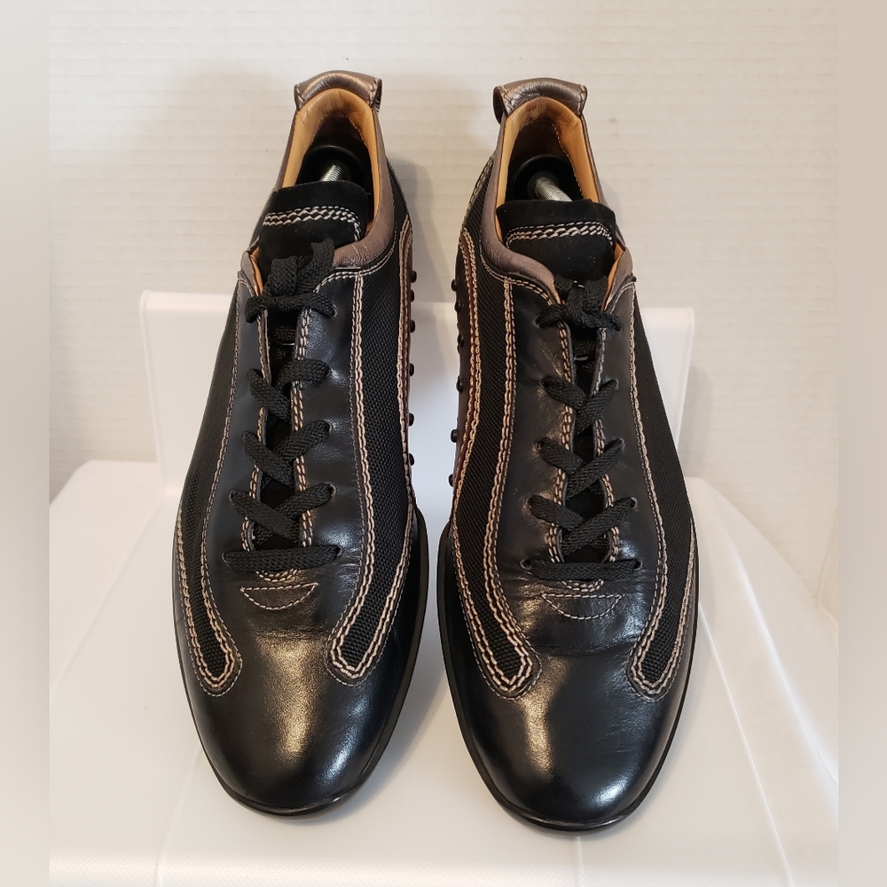 Tod's Women's Black & Bronze Metallic Leather Driving Shoes Sneakers Size 30
